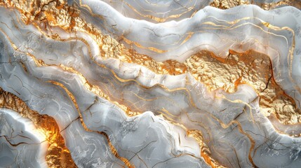 Leinwandbilder - Organic waves of white minerals interlaced with rich gold tones create a captivating abstract design, showcasing natural beauty and intricate details in a mesmerizing arrangement.