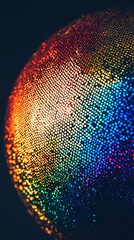 rainbow sphere close-up, dark background, abstract art, website design