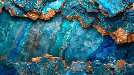 Fototapete - Vibrant blue stone formations exhibit stunning patterns, with golden accents enhancing the mineral's natural beauty, creating an eye catching visual effect.
