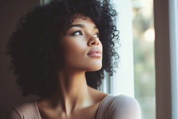 Canvas Print - Woman looking out window