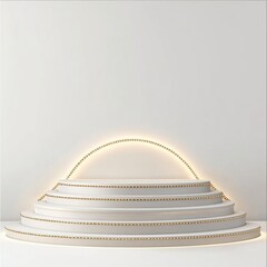 Abstract round podium with gold elements. Award ceremony concept. 3d render