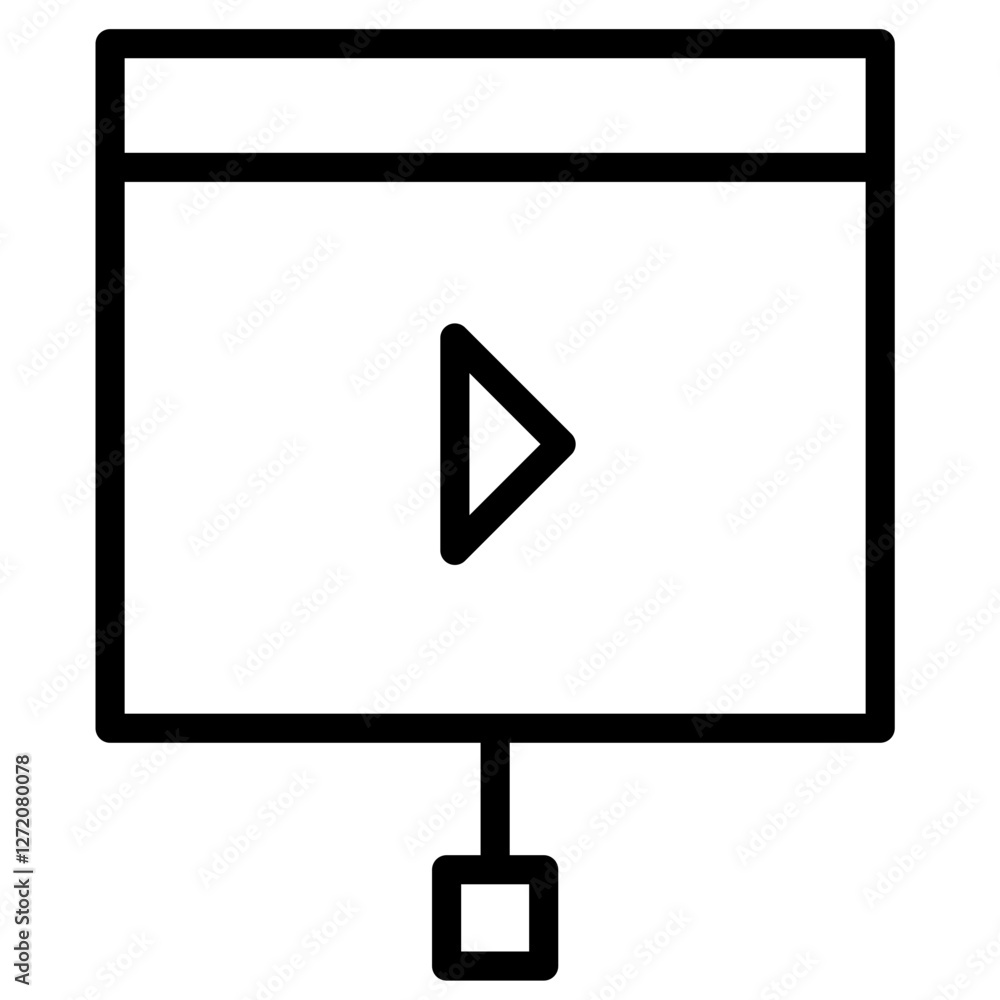 Vector illustration of a line icon depicting a video play button in a ...