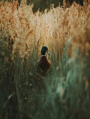 Canvas Print - Duck in Tall Grass at Sunset