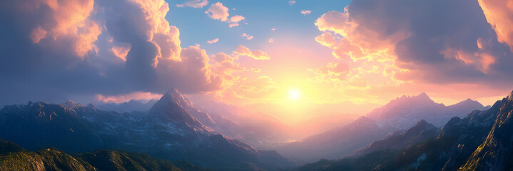 Wall Mural - a breathtaking 4k resolution animation-style image of an easter morning sunrise over a majestic moun