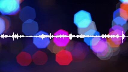 Aufkleber - Colorful bokeh lights with audio waveform, night music concept