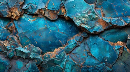 Aufkleber - Close up view of a vibrant turquoise mineral rock showing a range of textures and colors. The rough surface reveals intricate patterns characteristic of mineral formations.