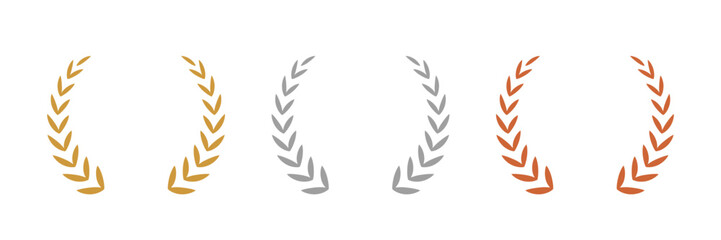 Wall Mural - gold, silver, bronze laurel wreaths. winner medal award set vector illustration. victory symbol, tri