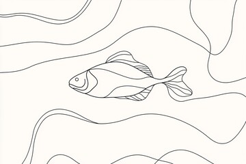 Salmon fish in continuous line art drawing style. Minimalist black linear sketch on white background.