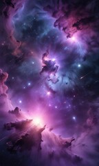 cosmic background featuring a colorful purple nebula with many shining stars, stars, cosmos