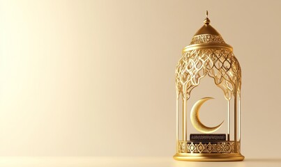 traditional golden ramadan lantern, with copy space for text