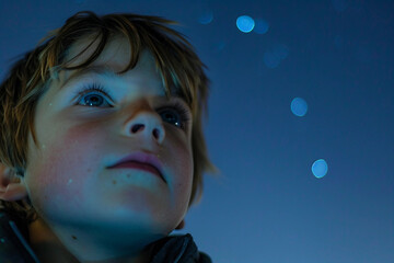 Wall Mural - astronomer stargazing with telescope under night sky, generative ai image