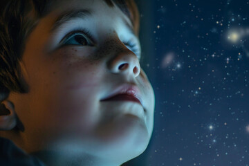 Wall Mural - astronomer stargazing with telescope under night sky, generative ai image