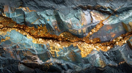 Aufkleber - A vibrant mineral formation reveals rich colors and intricate textures, with sparkling gold veins cutting through striking blue and green layers, showcasing nature's artistry in geology