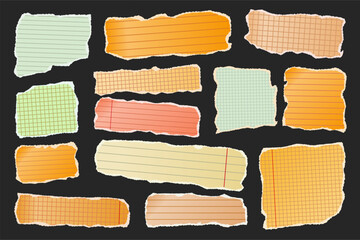 Wall Mural - ripped paper strips. realistic crumpled paper scraps with torn edges. shreds of notebook, book or ol