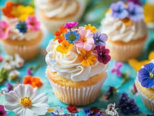 Sticker - Colorful Cupcake Decoration with Flower Petals