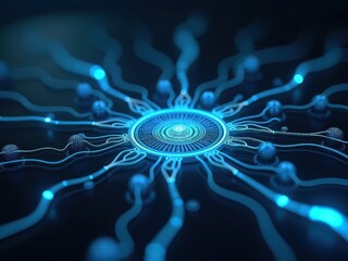 Wall Mural - digital network interface showcasing cybersecurity features with glowing circuitry and data visualiz