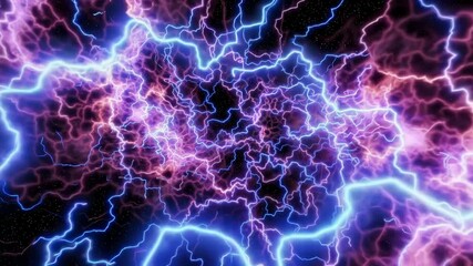 Aufkleber - Electric energy with blue and pink lightning, abstract background. Futuristic power and light concept
