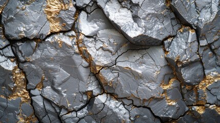 Aufkleber - Detailed view of a rugged surface displaying cracked silver and gold textures. The interplay of colors and patterns creates a visually striking and complex appearance.