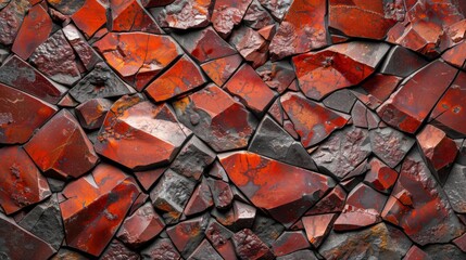 Aufkleber - Close up view of striking red jasper stone fragments scattered randomly, revealing unique patterns and textures, ideal for artistic and decorative uses in design projects.