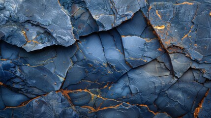 Leinwandbilder - Beautiful blue slate rock reveals layered textures and vibrant colors. The natural patterns highlight geological processes at work over time, creating a stunning visual display.