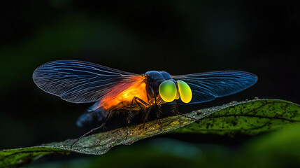 Poster -   Close-up of a bug on a leaf with light illuminating its backside and wings