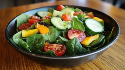 Wall Mural - Fresh and Colorful Salad with Spinach, Tomato, Cucumber and Mango