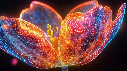 Wall Mural - close-up of a flower lit by lights against a black background