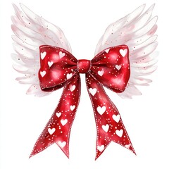 Sticker - Winged Angel Wings with Red Heart Bow