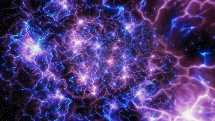 Wall Mural - Cosmic electric storm with purple and blue energy bolts, deep space background. Futuristic science and astronomy concept