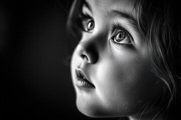 Wall Mural - A close-up portrait of a young girl gazing thoughtfully with expressive eyes.