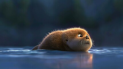 Wall Mural -   A close-up photo of a sea lion on water with a forest backdrop