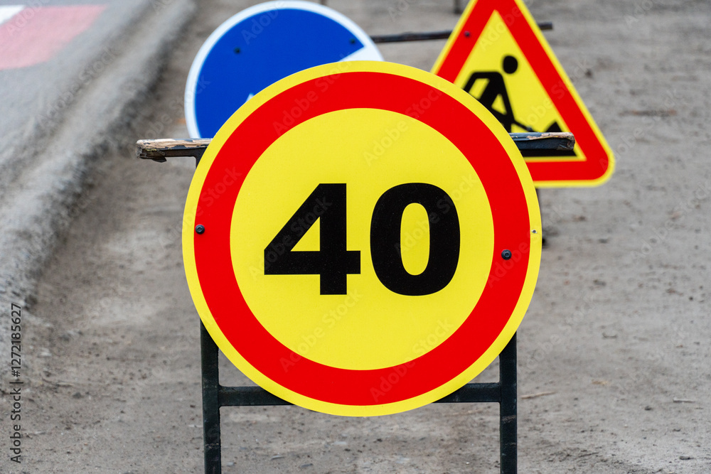 Multiple road signs display a 40 km/h speed limit alongside ...
