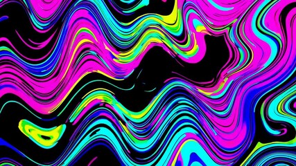 Poster - Colorful abstract wavy pattern with neon colors, energetic and vibrant design. Modern art and digital creativity concept