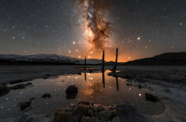 The universe at night is filled with stars, galaxies, and a vast outer space sky background