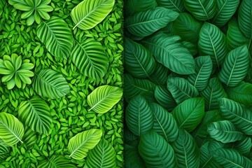 Wall Mural - An overhead view of a split green leaf arrangement