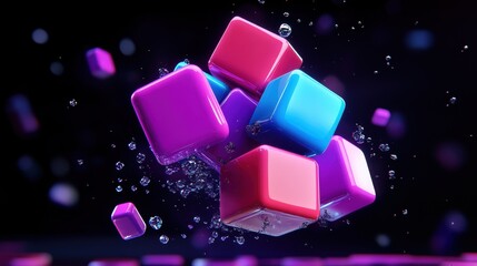 Cyber Red & Violet Floating Shapes hypnotic abstract cubes glowing in neon red and deep violet hues.