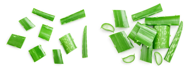 Wall Mural - Aloe vera sliced isolated on white background. Top view. Flat lay.