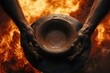 © Canvas - A potter's hands skillfully shape clay on a spinning wheel, fiery background.