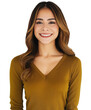 © Carmen - portrait of a young smiling Hispanic woman wearing green sweater, isolated on white transparent background