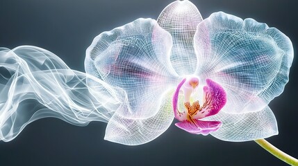 Wall Mural -   A close-up of a white and pink flower with smoke emanating from its petals