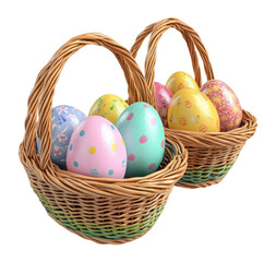 Wall Mural - PNG Easter eggs in wicker baskets easter celebration arrangement.