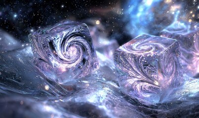 Wall Mural - ice cubes with galaxy patterns. ai.