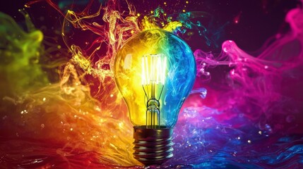 Wall Mural - Colorful lightbulb with vibrant ink. AI.