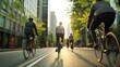 © Sergio Lucci - Corporate employees embracing eco-friendly commute by cycling to work in urban setting