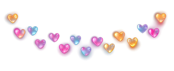 Wall Mural - png heart glowing light string hearts colorful illustration.