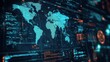 © Justlight - A minimalist dashboard layout emphasizing a large realtime threat map highlighting ongoing cyber threats with dynamic markers. Below a detailed list of top security alerts appears showcasing