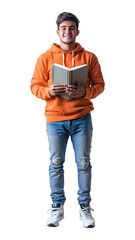 Wall Mural - PNG Hispanic student holding a book standing background reading smiling.