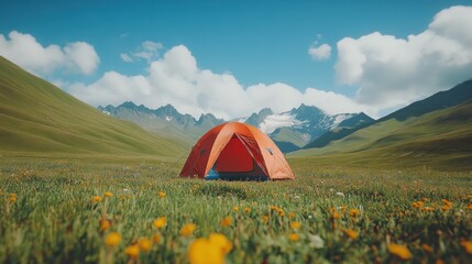 mountain meadow tent camping summer adventure