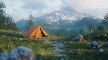 mountain peak sunrise tent campsite nature travel