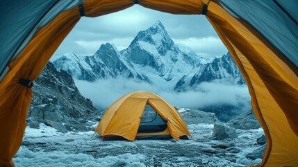 mountain peak tent camp sunrise view adventure